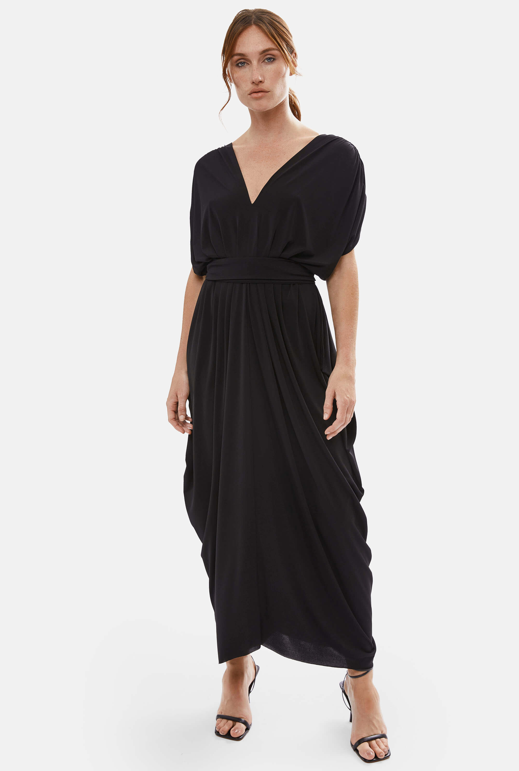 Elegant Black Batwing Pleated Maxi Dress for Effortless Style