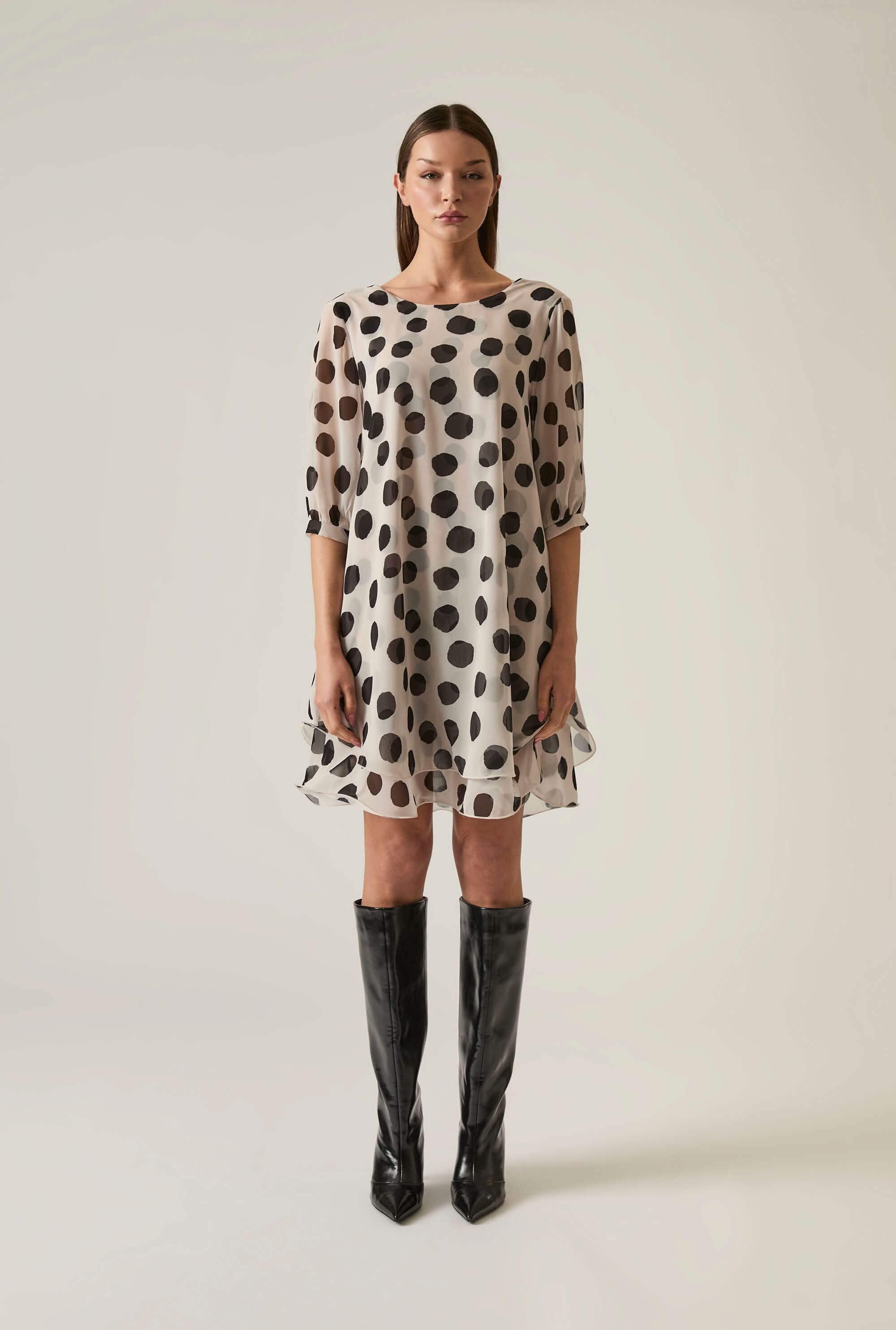 13438 Cream Polka Dot Dress