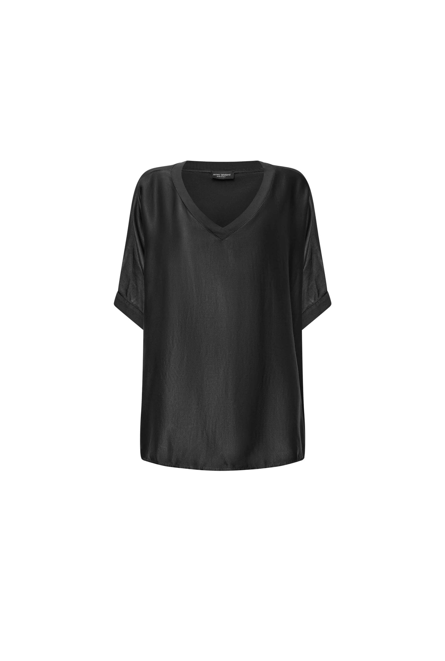 Black Satin Short-Sleeve Top