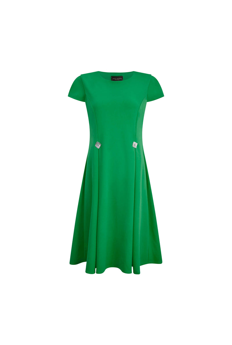 Cap Sleeve Button Midi Dress Green
