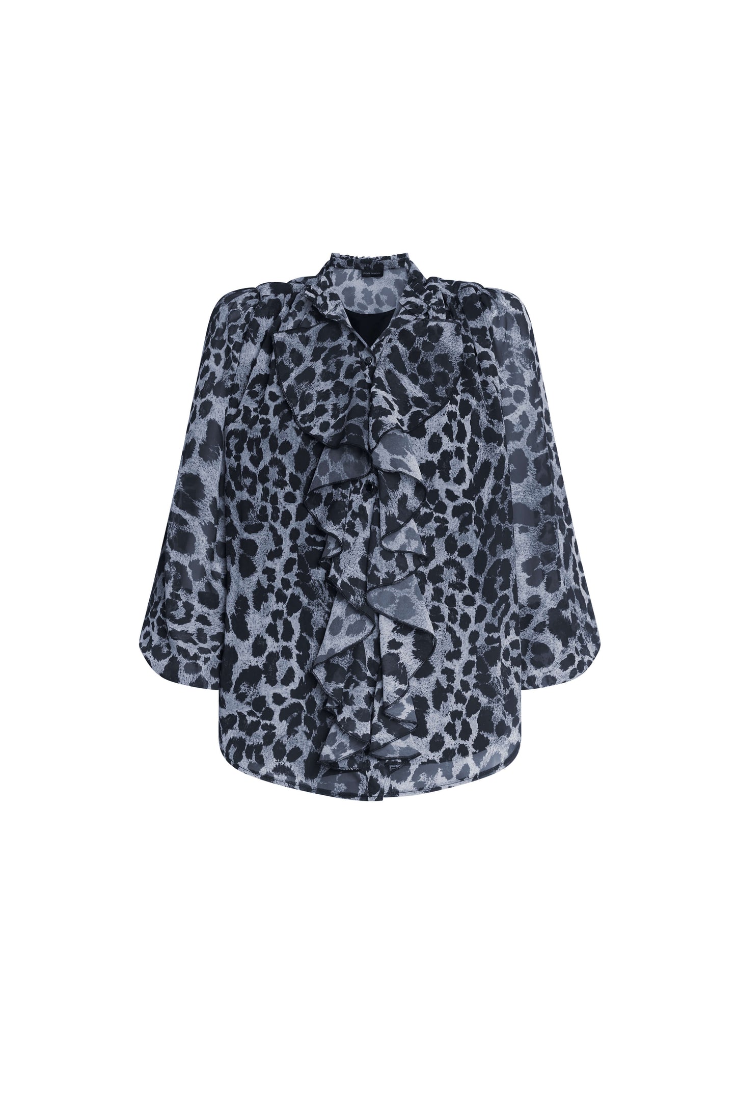 正面豹紋荷葉邊襯衫