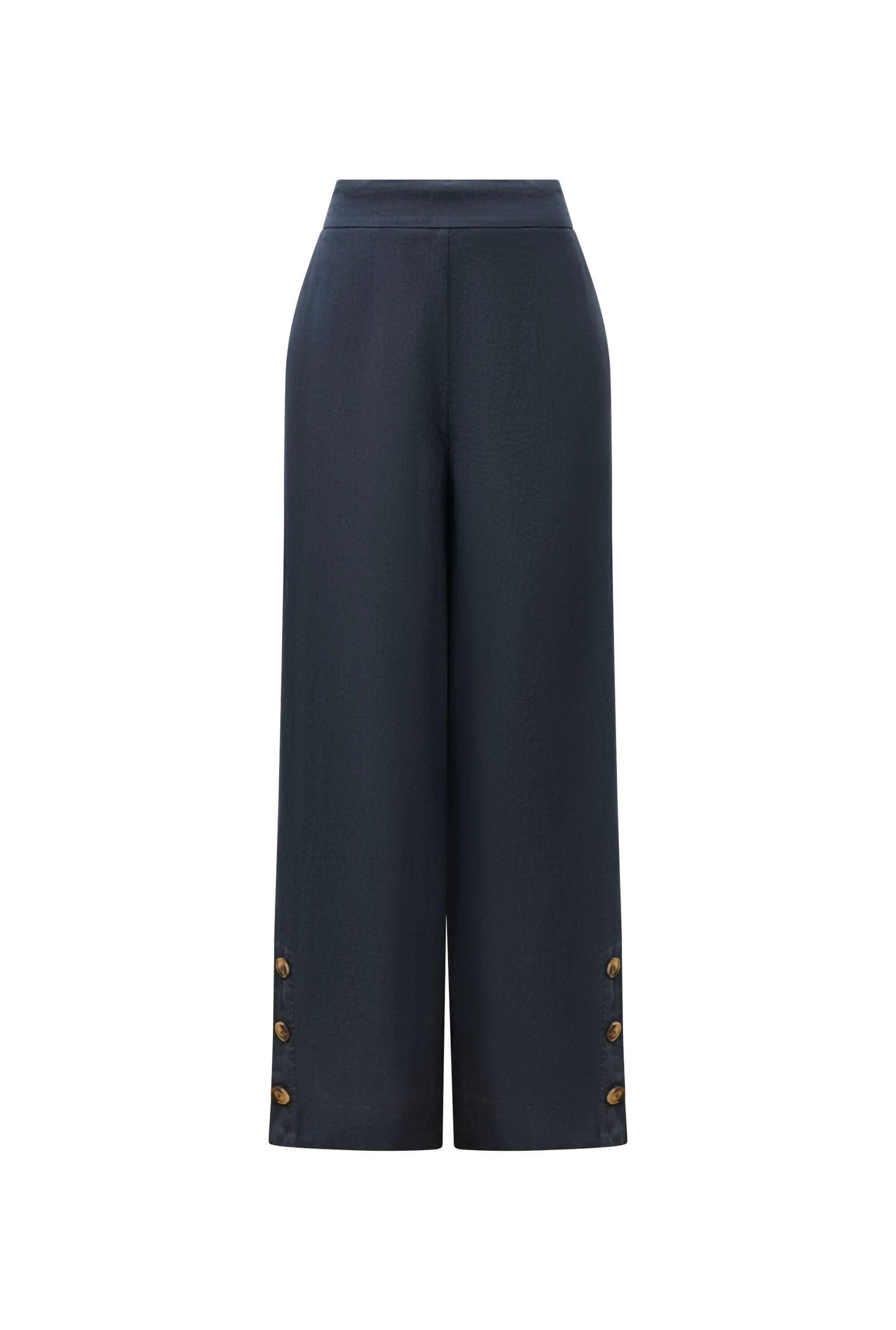 Navy Linen Button Trousers