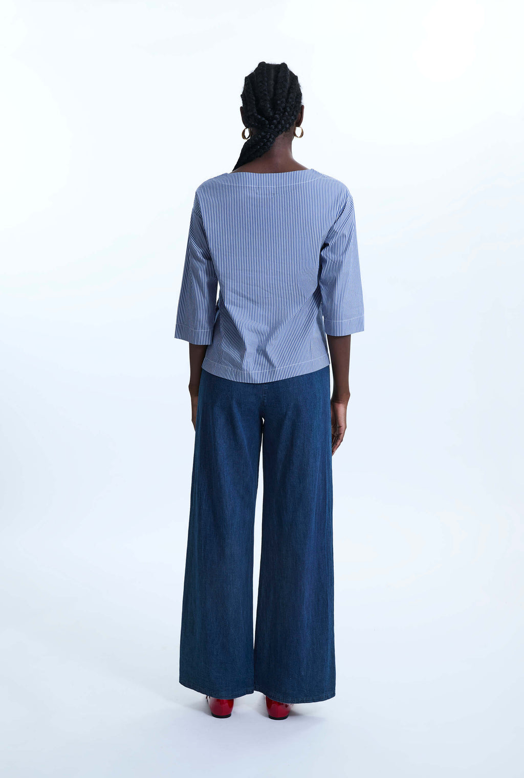 Side Button Top White-Navy