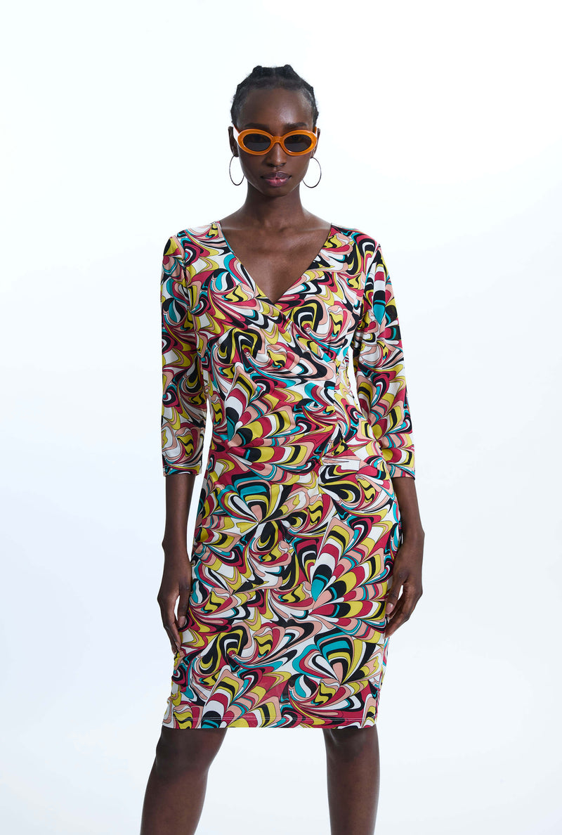 Side Ruched Printed Midi Dress