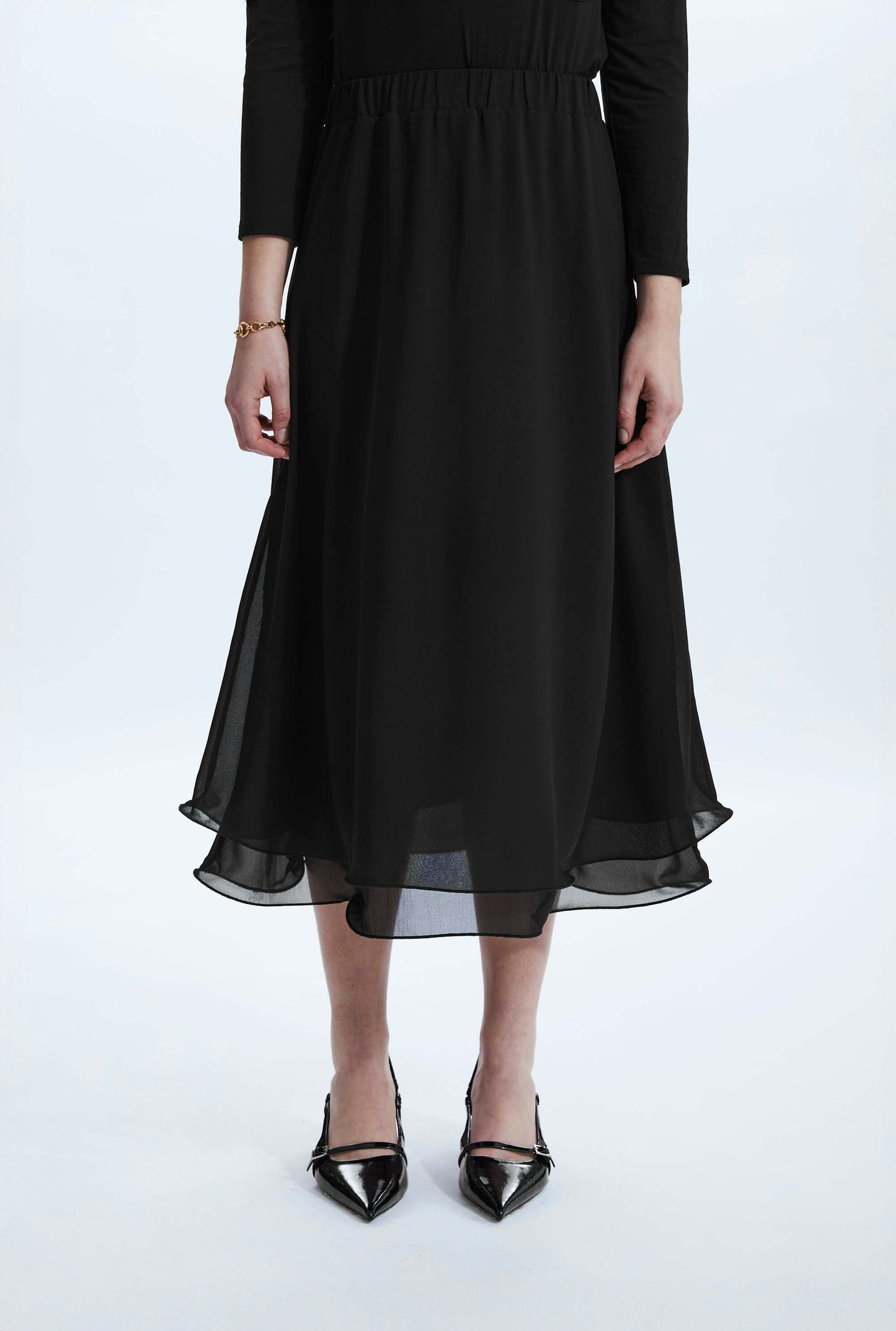 波浪下擺疊層裙黑色