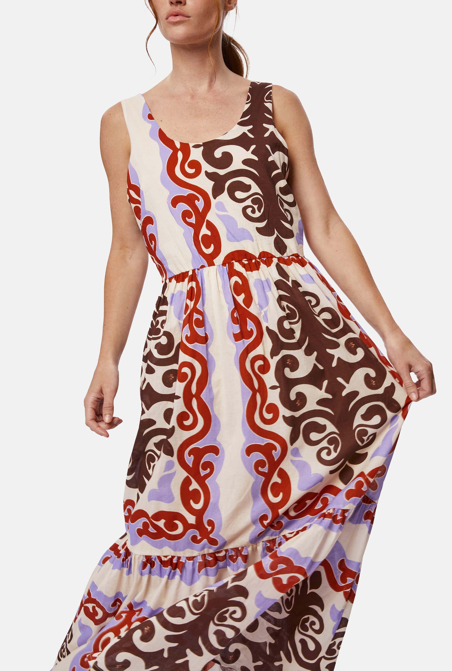 寬領繫帶中長連身裙