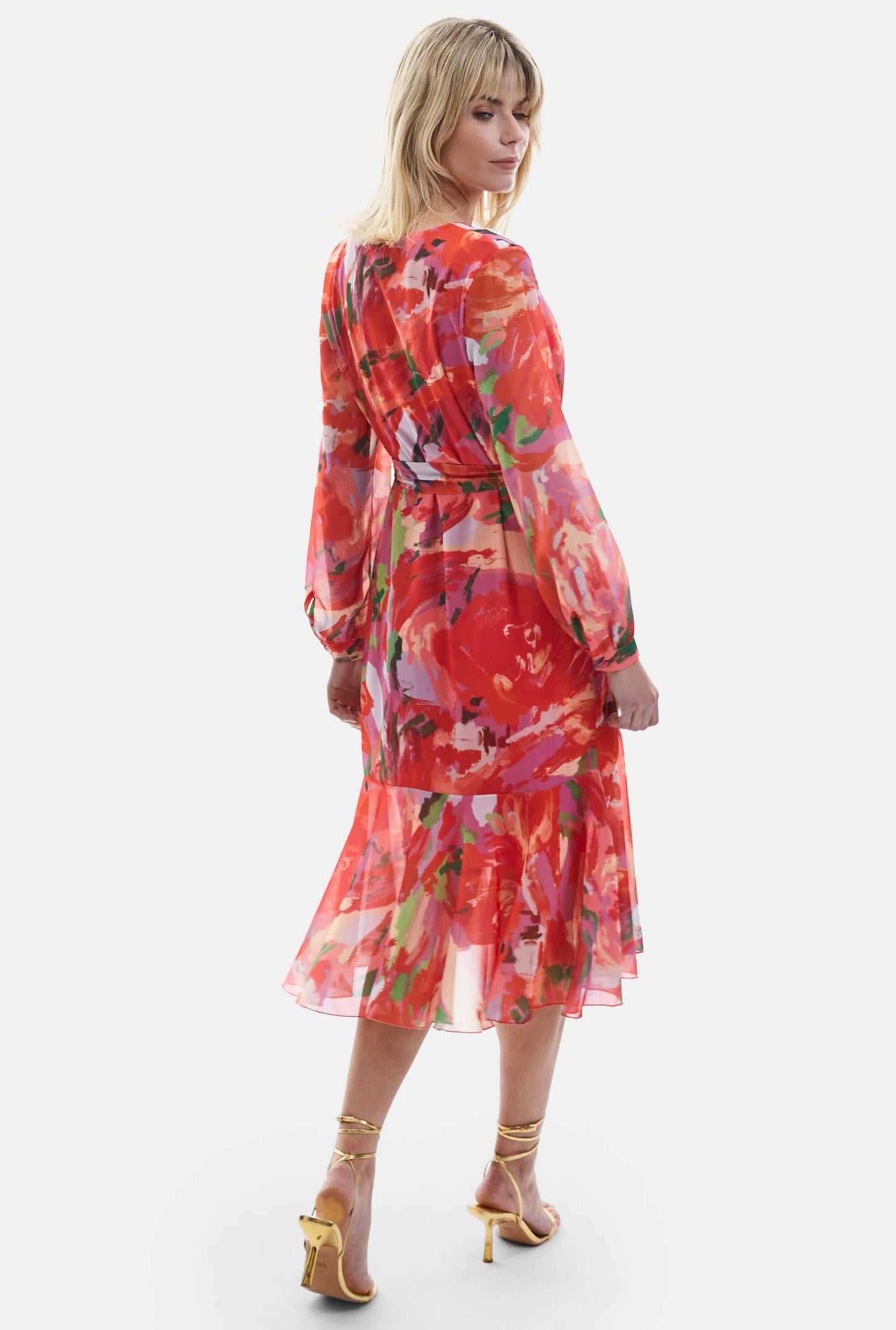 Belted Midi Dress Red - James Lakeland