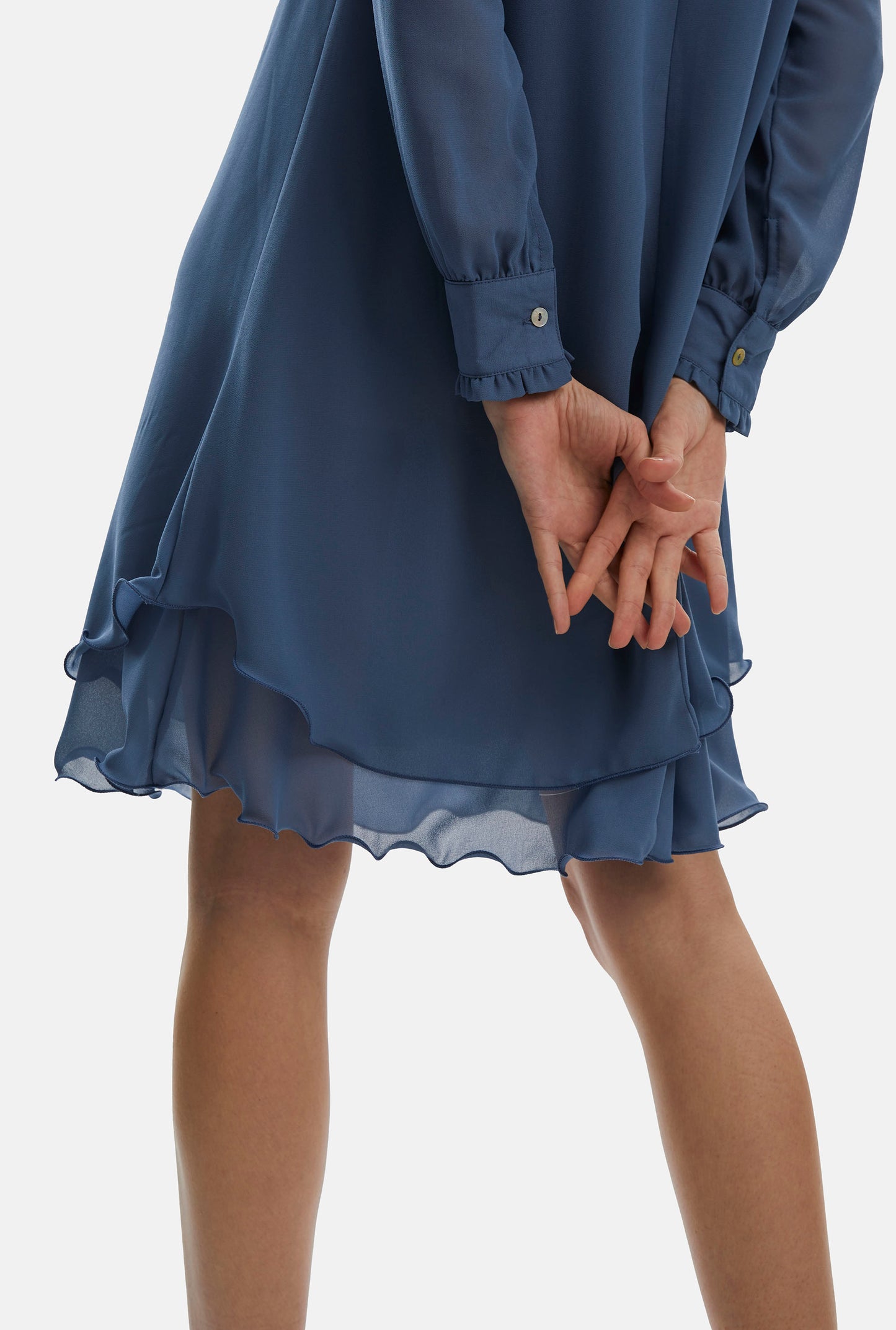 Long Sleeve Denim Wave Hem Dress - James Lakeland