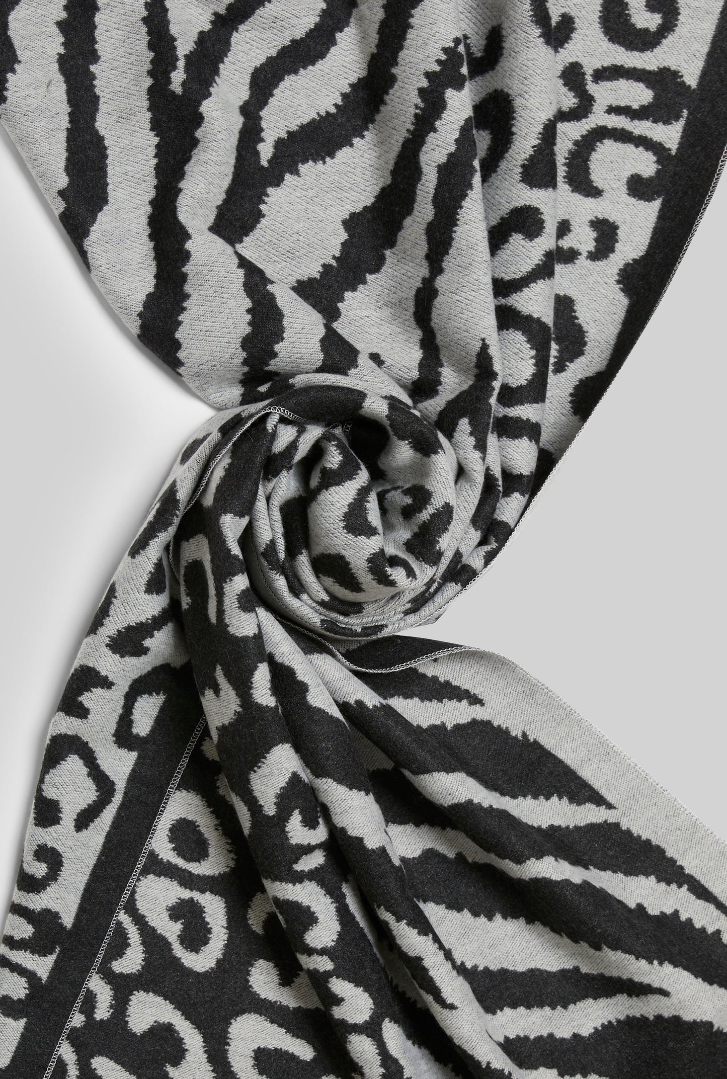 Leopard-Zebra Print Scarf Black-Grey