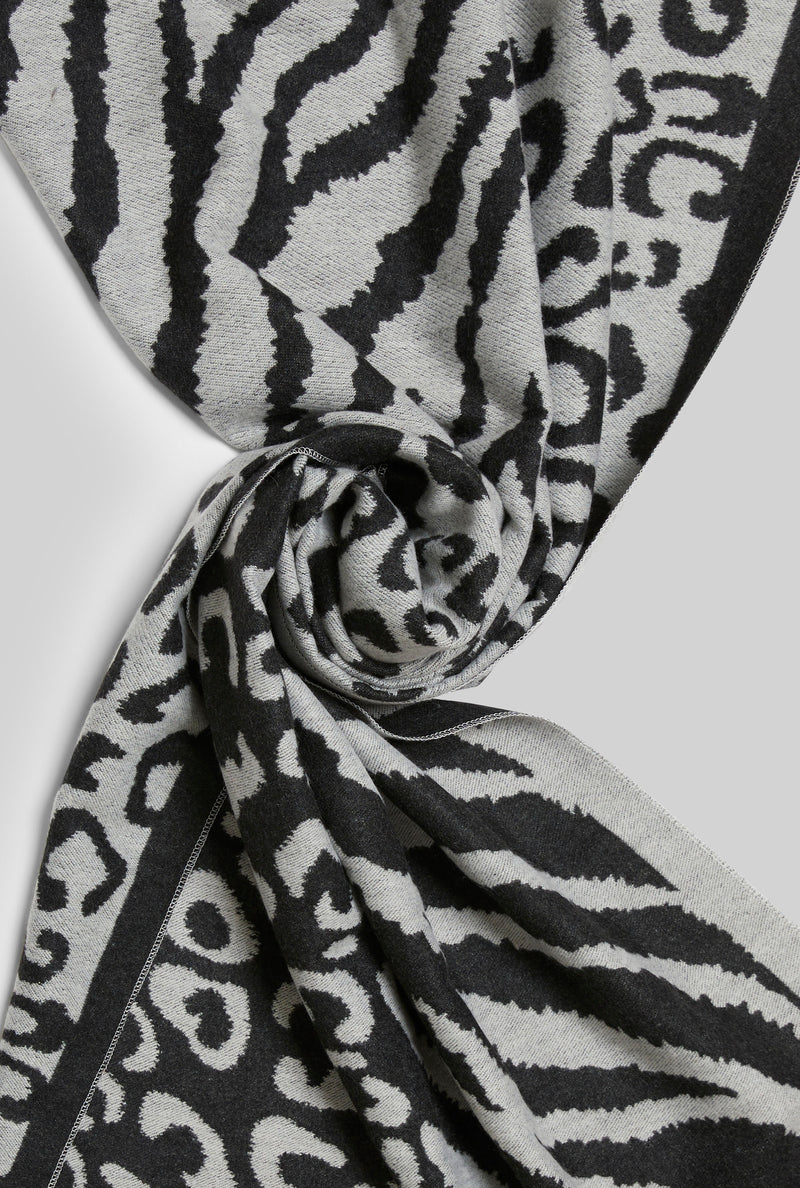 Leopard-Zebra Print Scarf Black-Grey