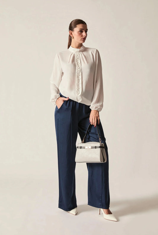 Cream Pearl-Tie Blouse