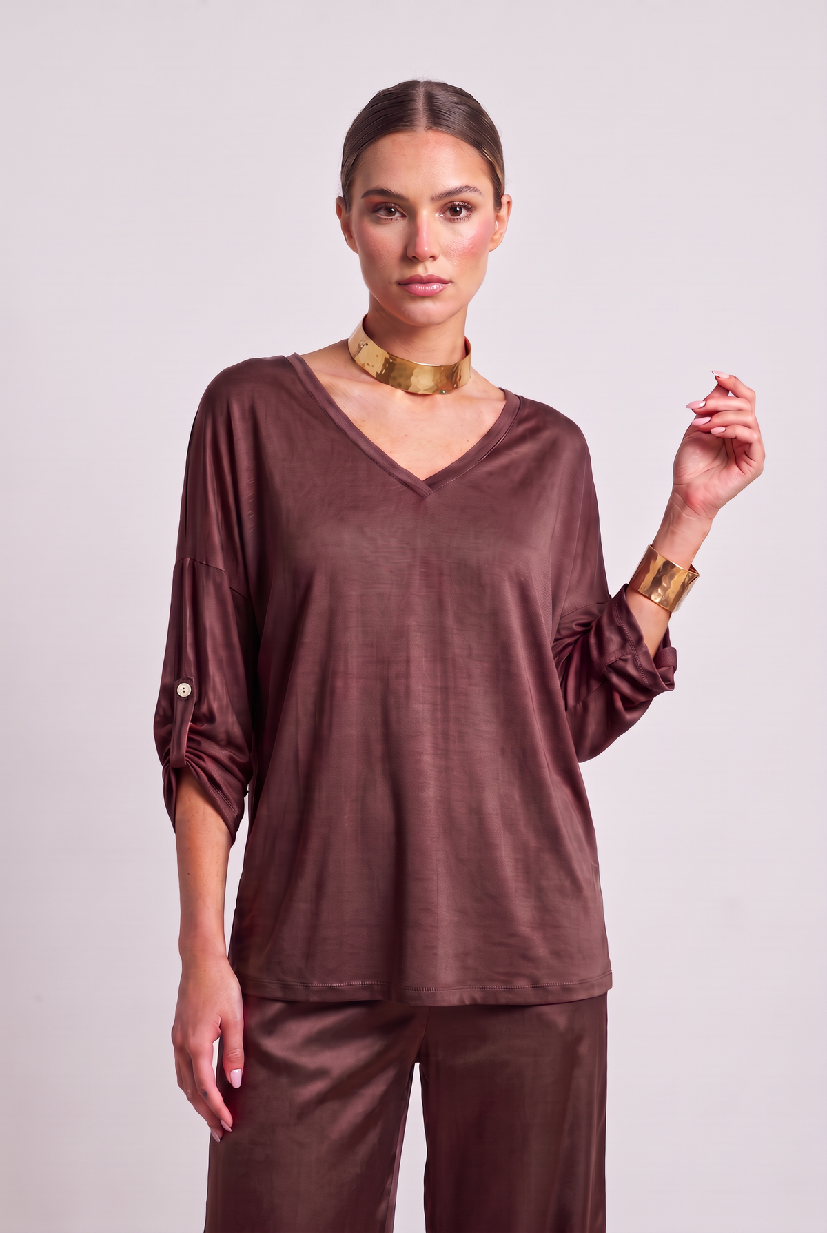 Satin Blouse Chocolate