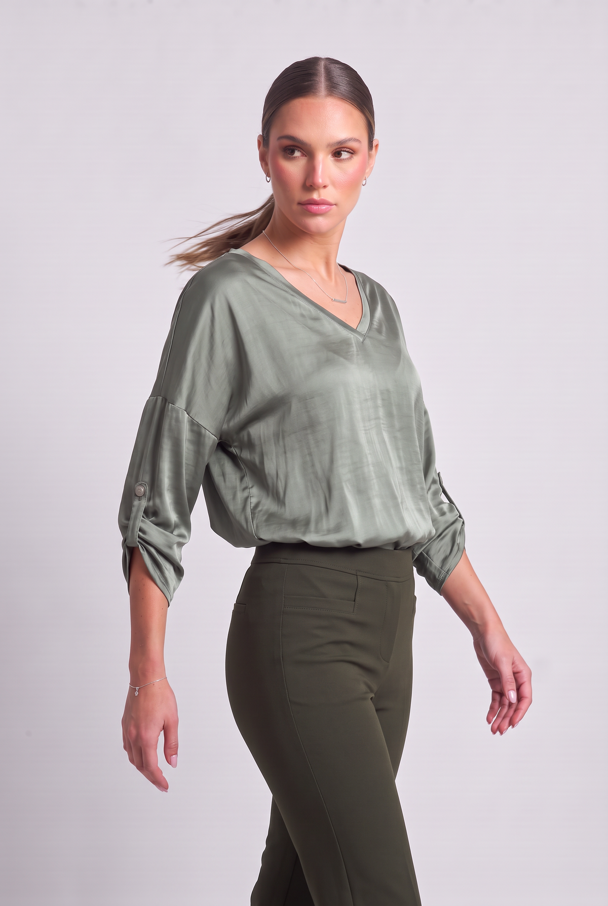 Satin Blouse Military