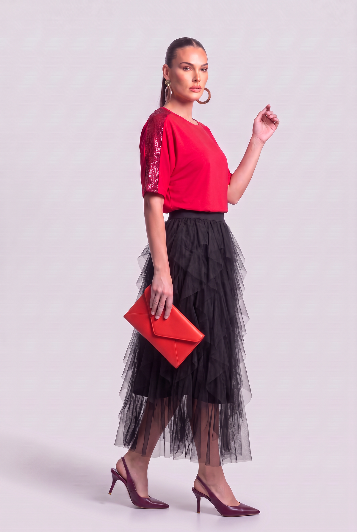 Paillettes Blouse Red