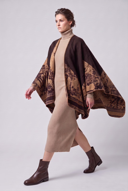 Brown Print Poncho