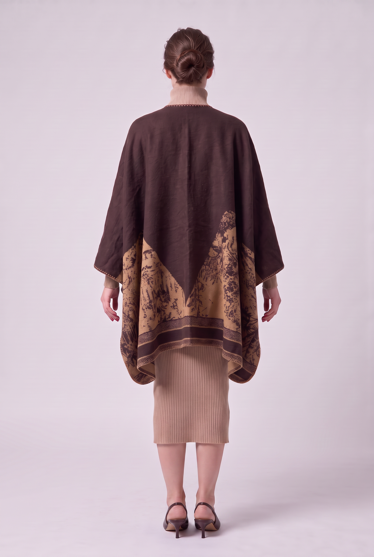 Brown Print Poncho