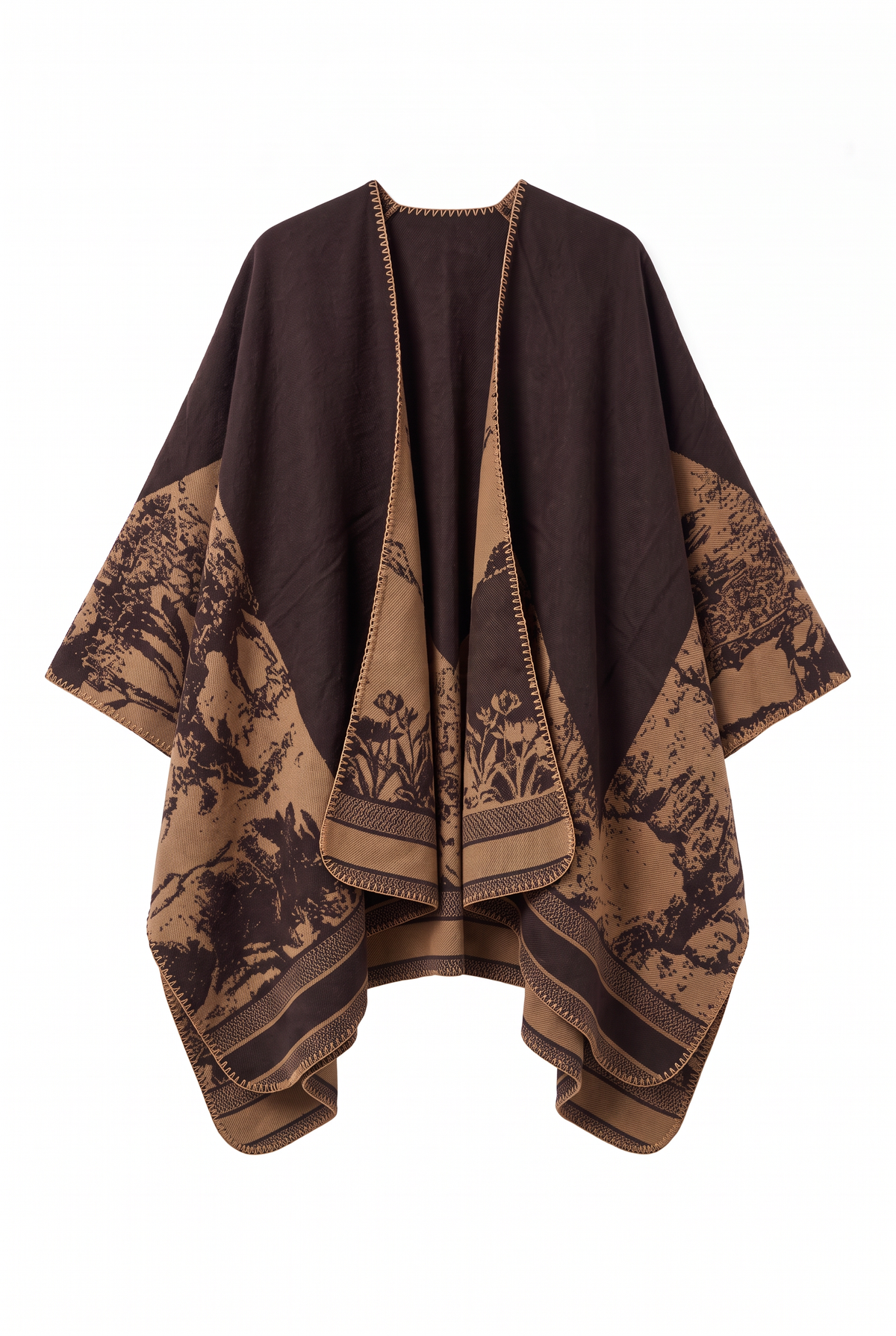 Brown Print Poncho