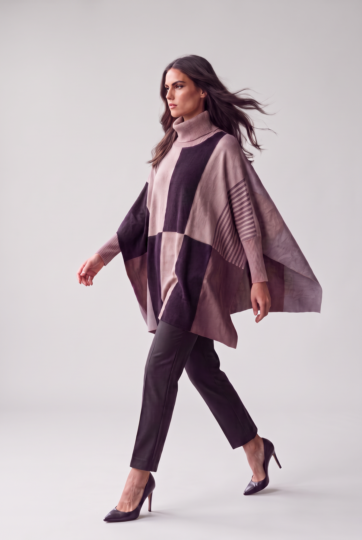 Block Poncho Beige