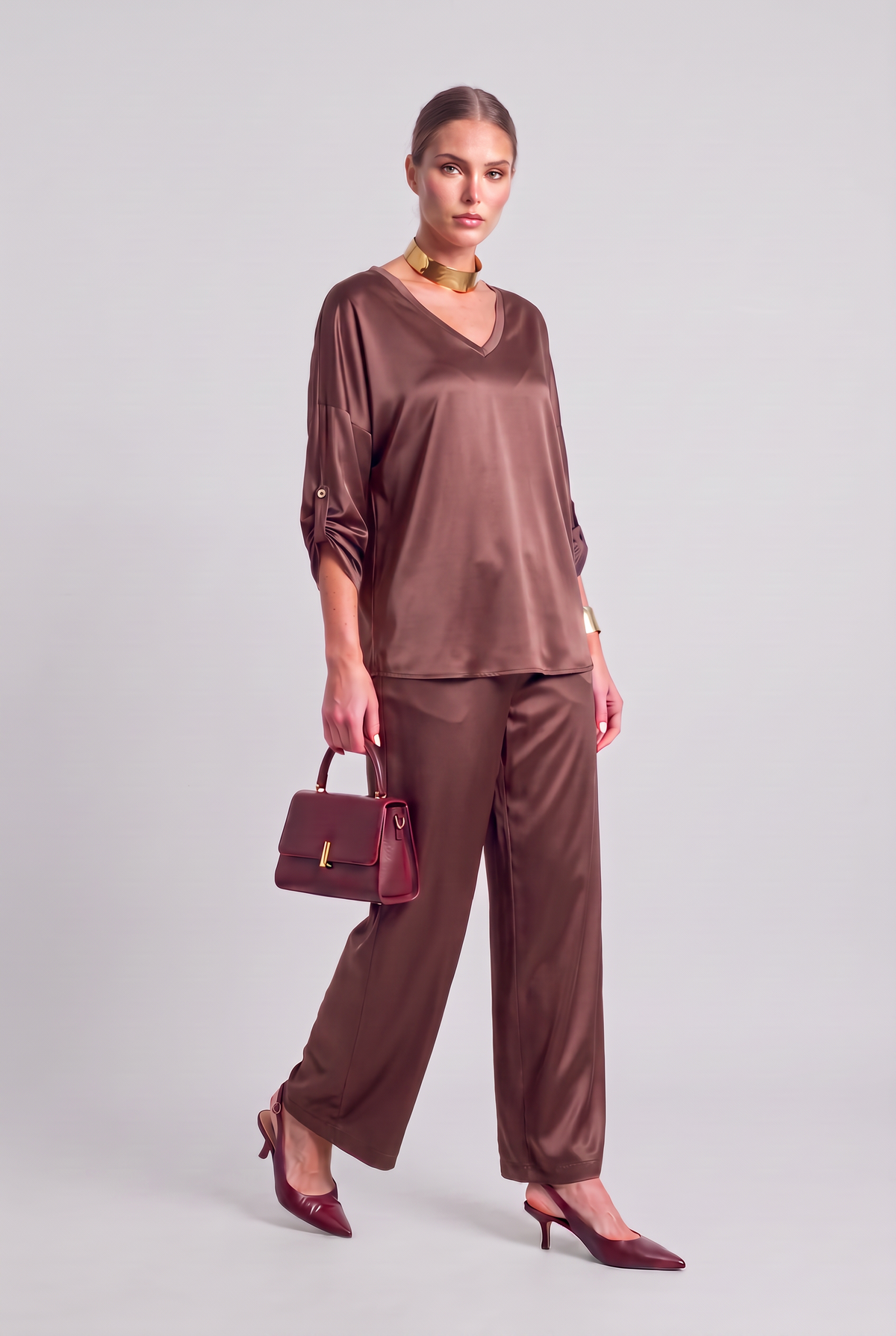 Satin Blouse Chocolate