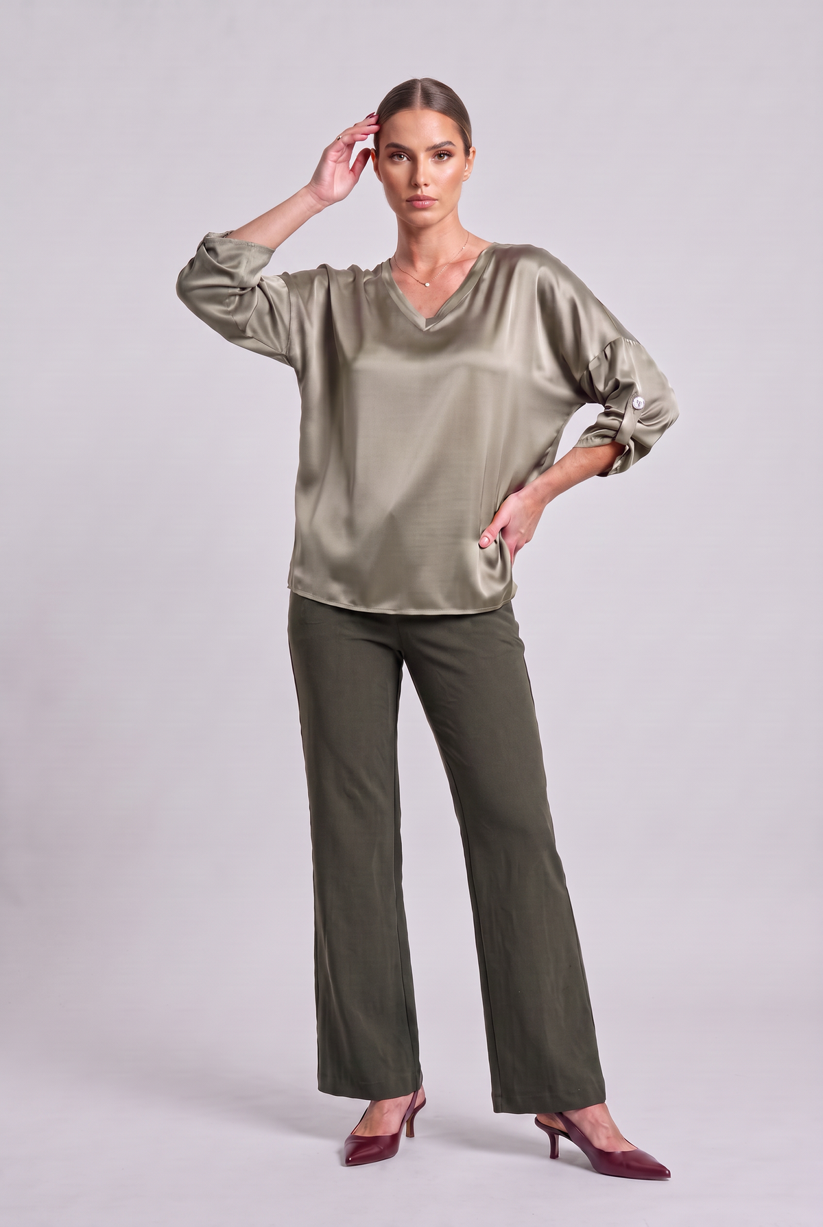 Satin Blouse Military