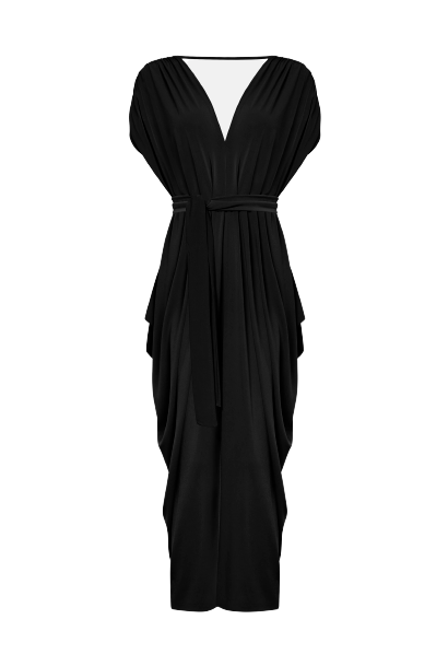 Batwing Pleated Maxi Dress Black