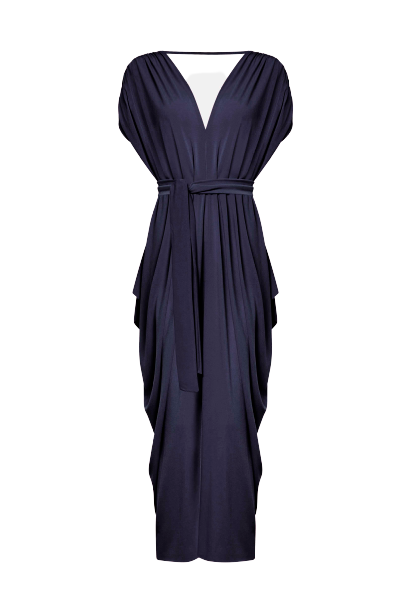 Batwing Pleated Maxi Dress Navy