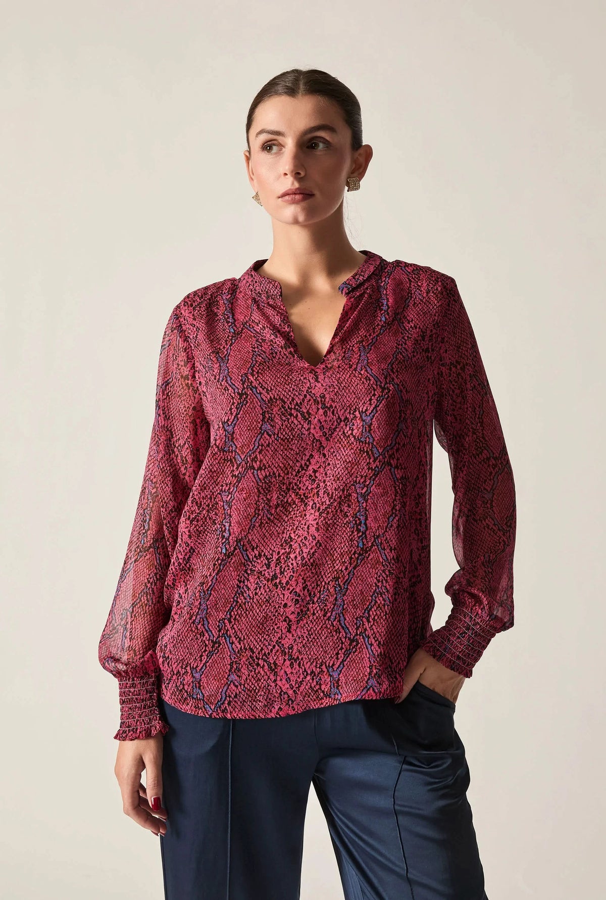 Burgundy Snake Print Blouse