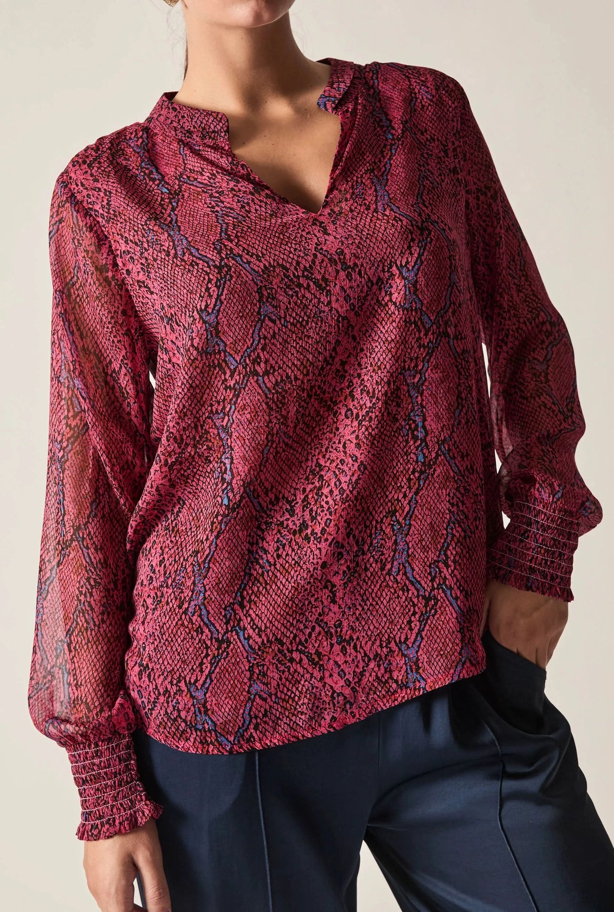 Burgundy Snake Print Blouse