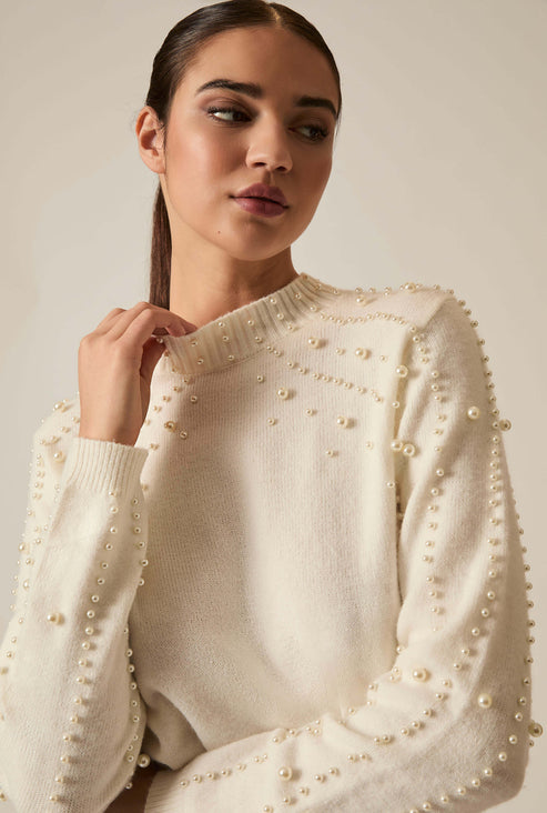 Cream Pearl Sleeve Jumper