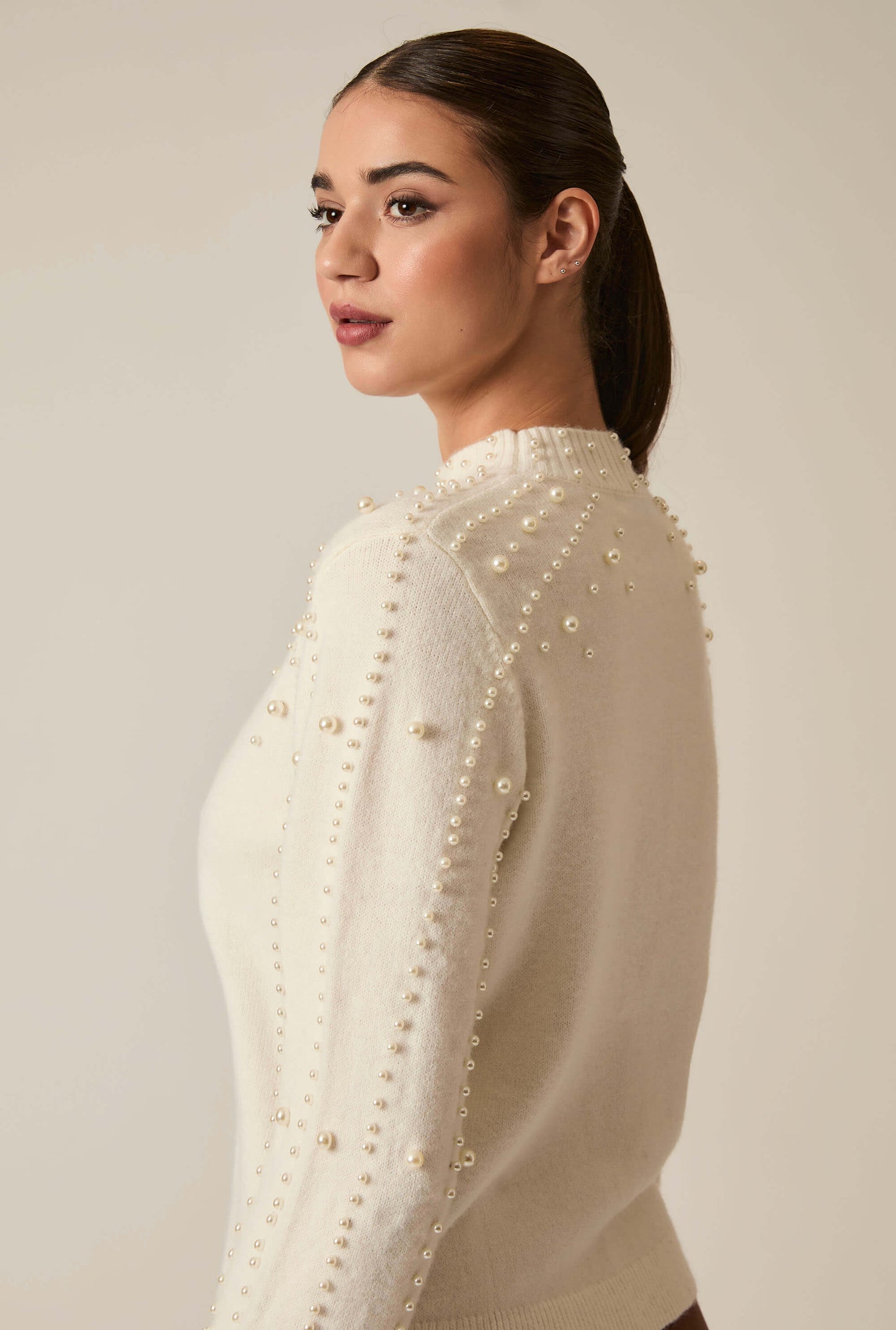 Cream Pearl Sleeve Jumper