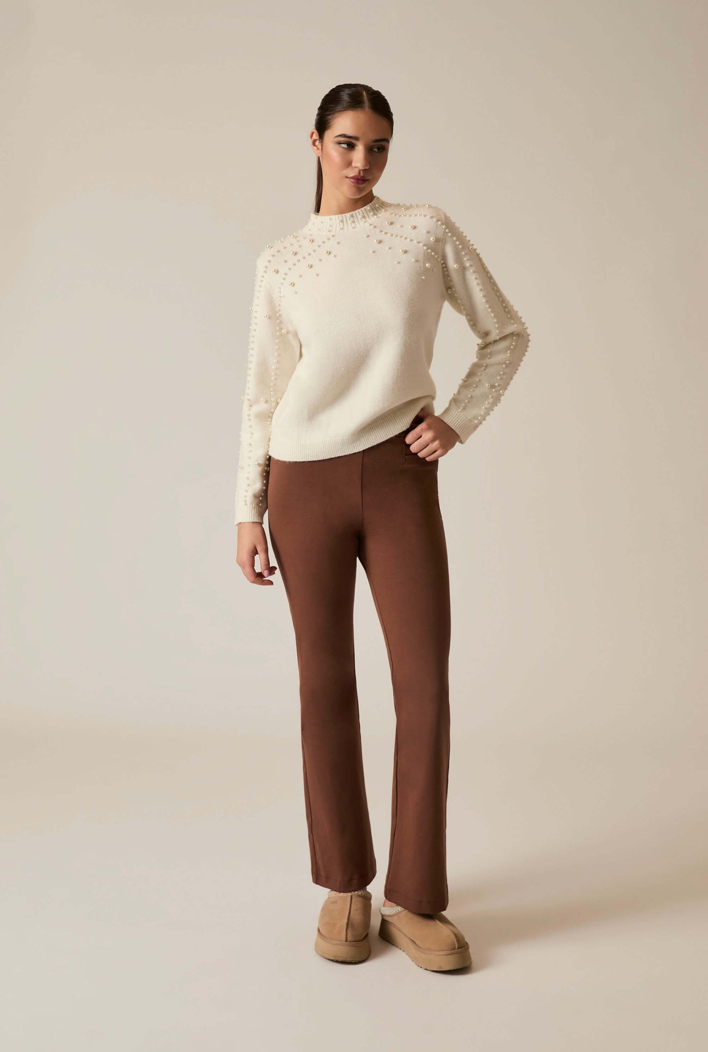 Cream Pearl Sleeve Jumper