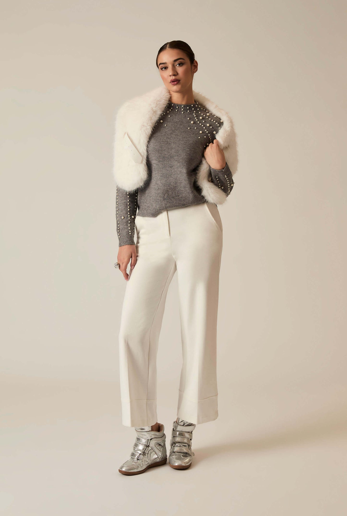 Grey Pearl Sleeve Jumper