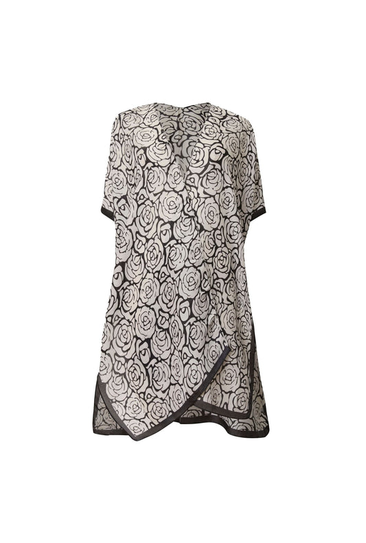 Abstract Black-White Rose Kaftan