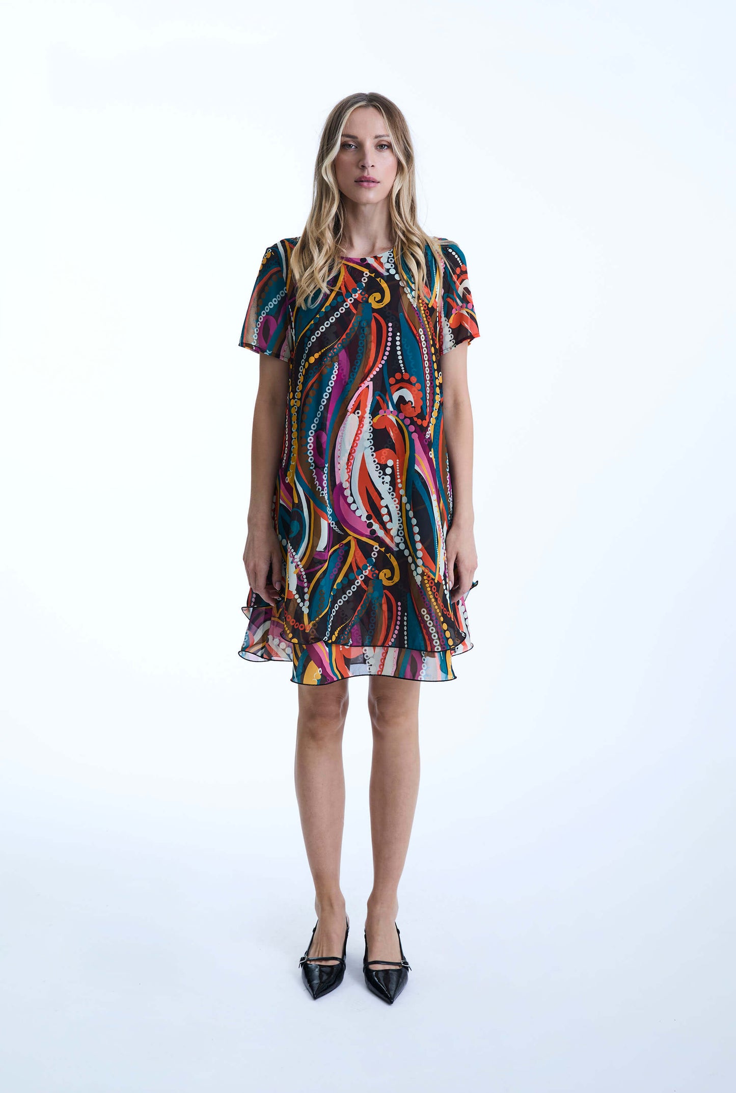 Abstract Print Wave Hem Dress