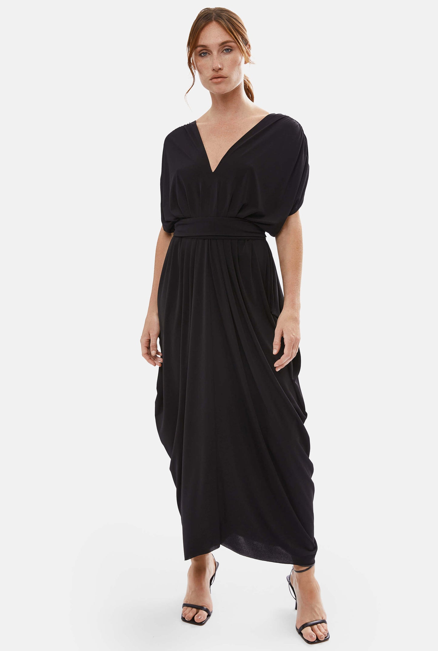 Batwing Pleated Maxi Dress Black