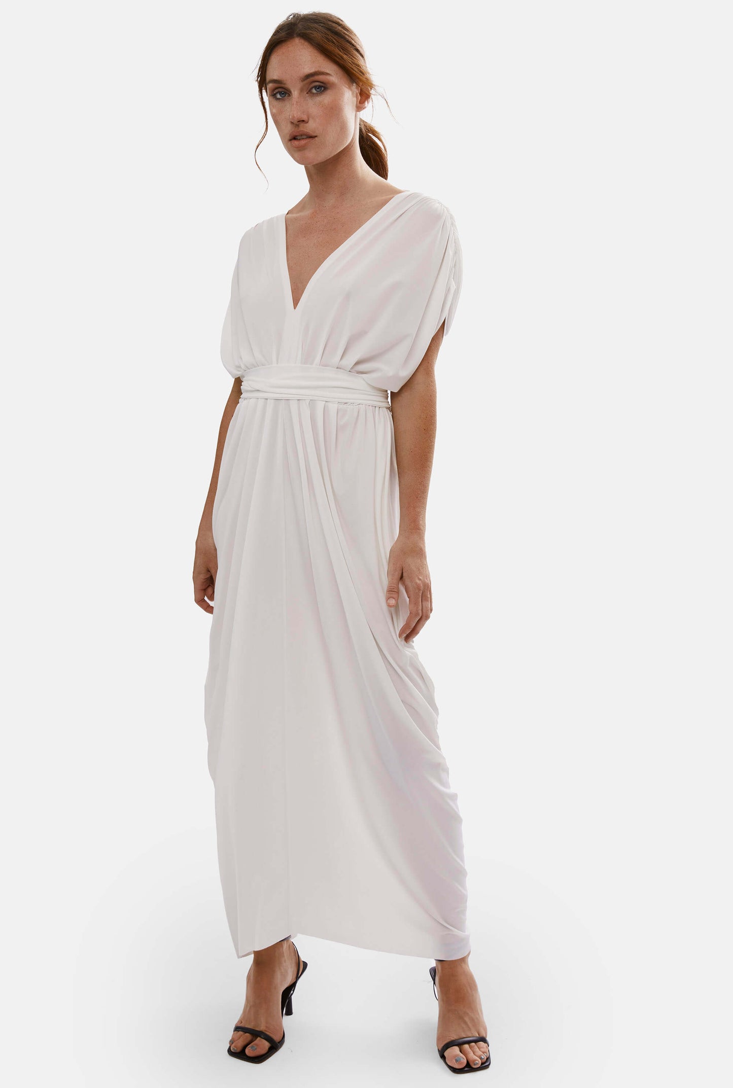 Batwing Pleated Maxi Dress Cream