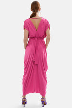 Batwing Pleated Maxi Dress Fuchsia