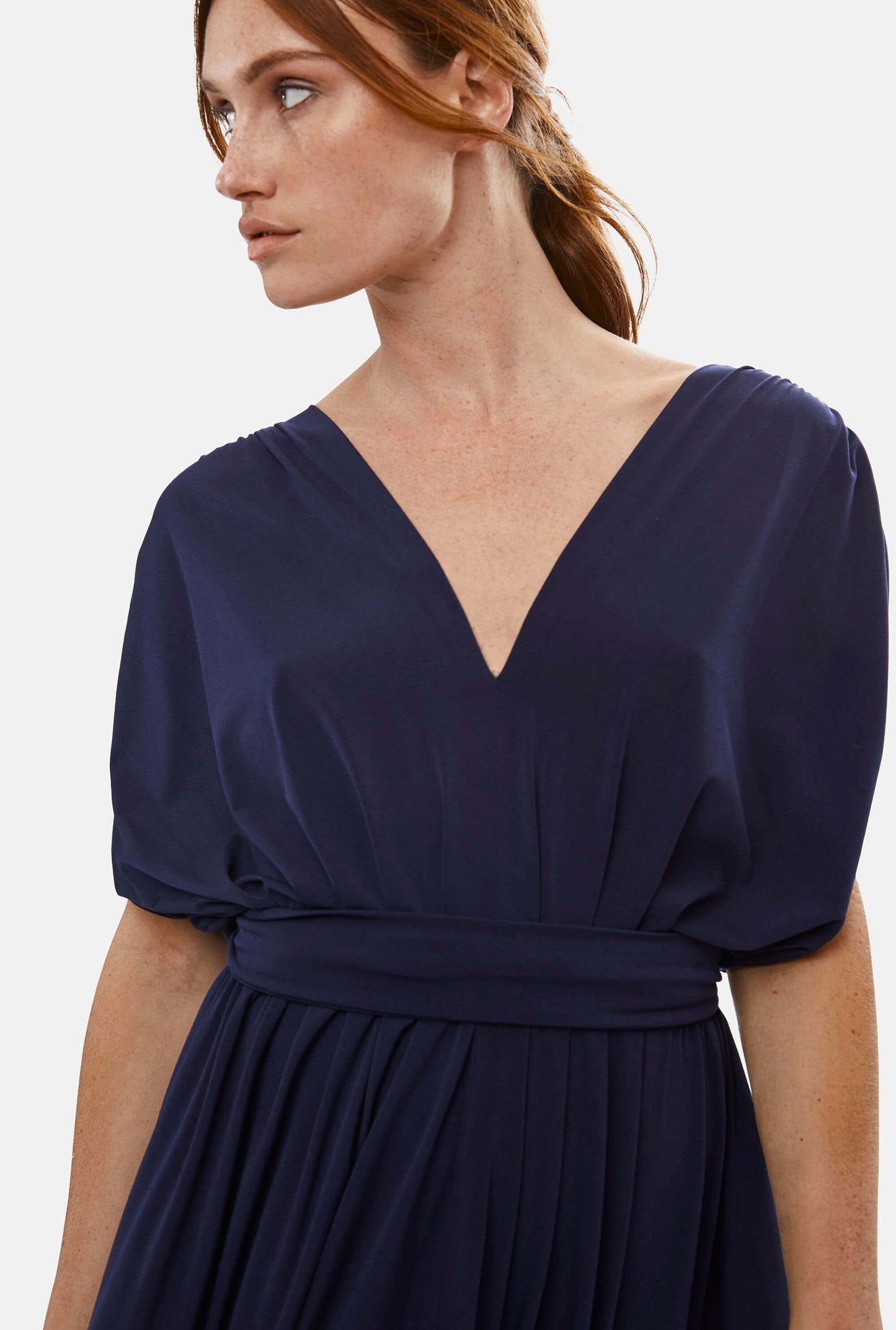 Batwing Pleated Maxi Dress Navy