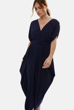 Batwing Pleated Maxi Dress Navy