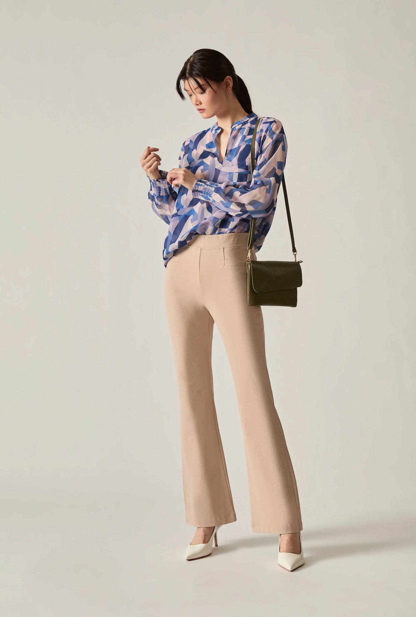 Beige Bootleg Trousers