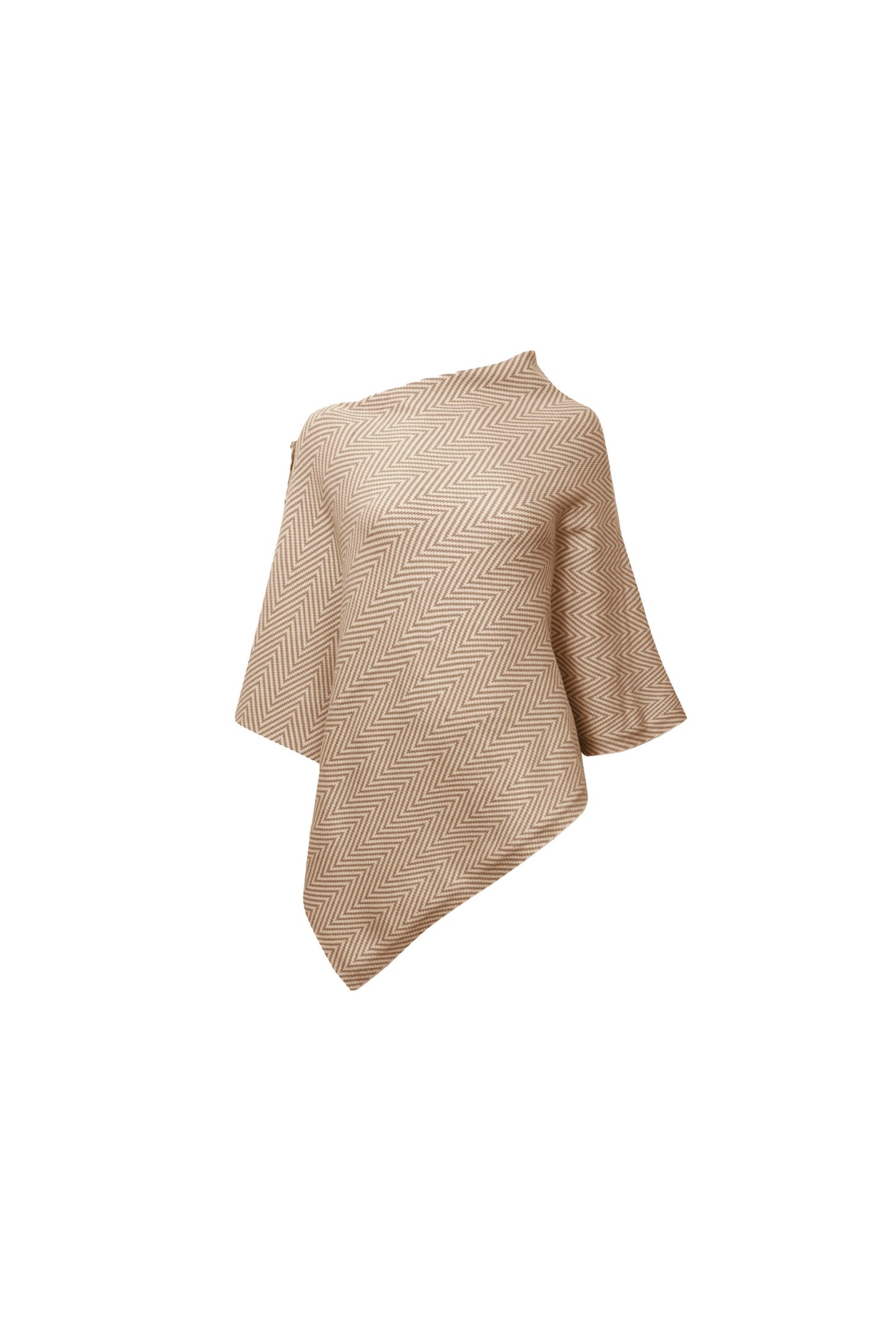 Beige Chevron Button Poncho