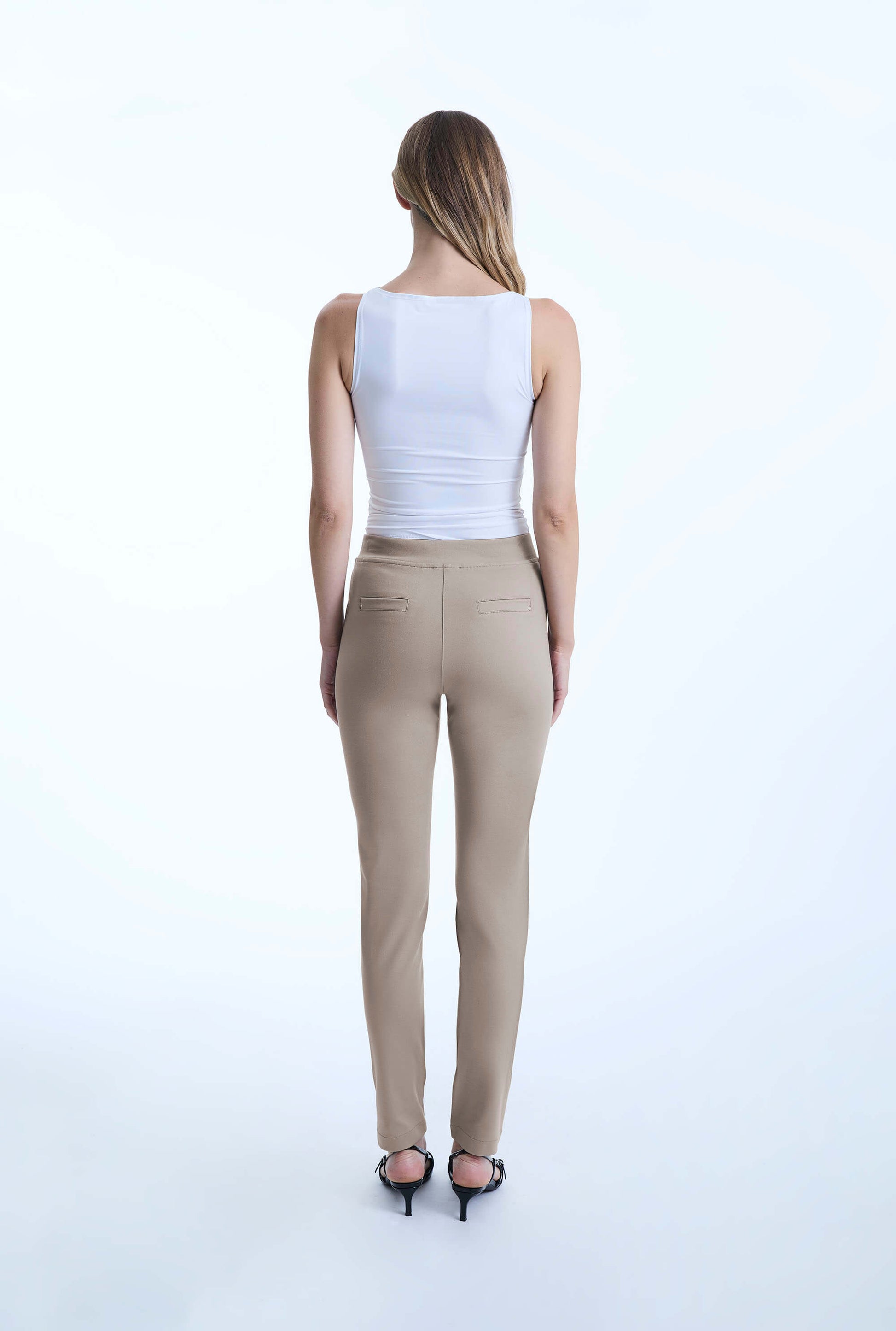beige cigarette trousers Ladies - Light Slacks - Size: 18 Made of compact stretch cotton and viscose Cigarette trousers with pressed crease