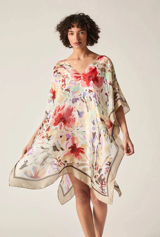 Beige Floral Mosaic Kaftan