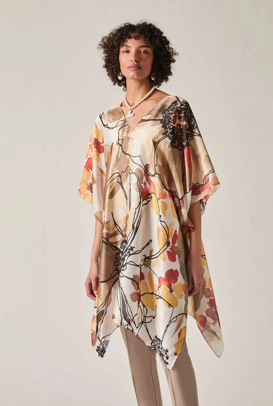 Beige Floral Sketch Kaftan