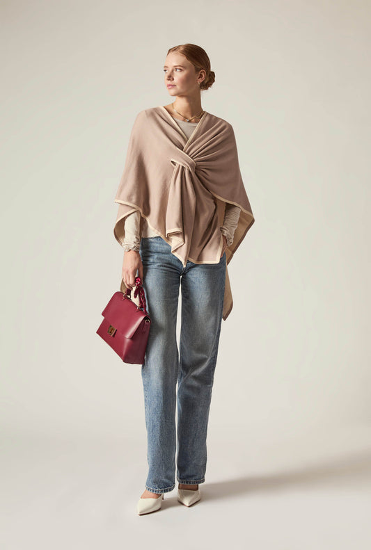 Beige Front Knot Poncho