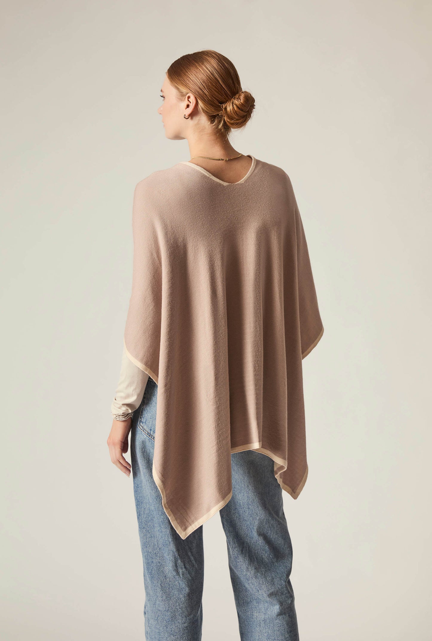 Beige Front Knot Poncho