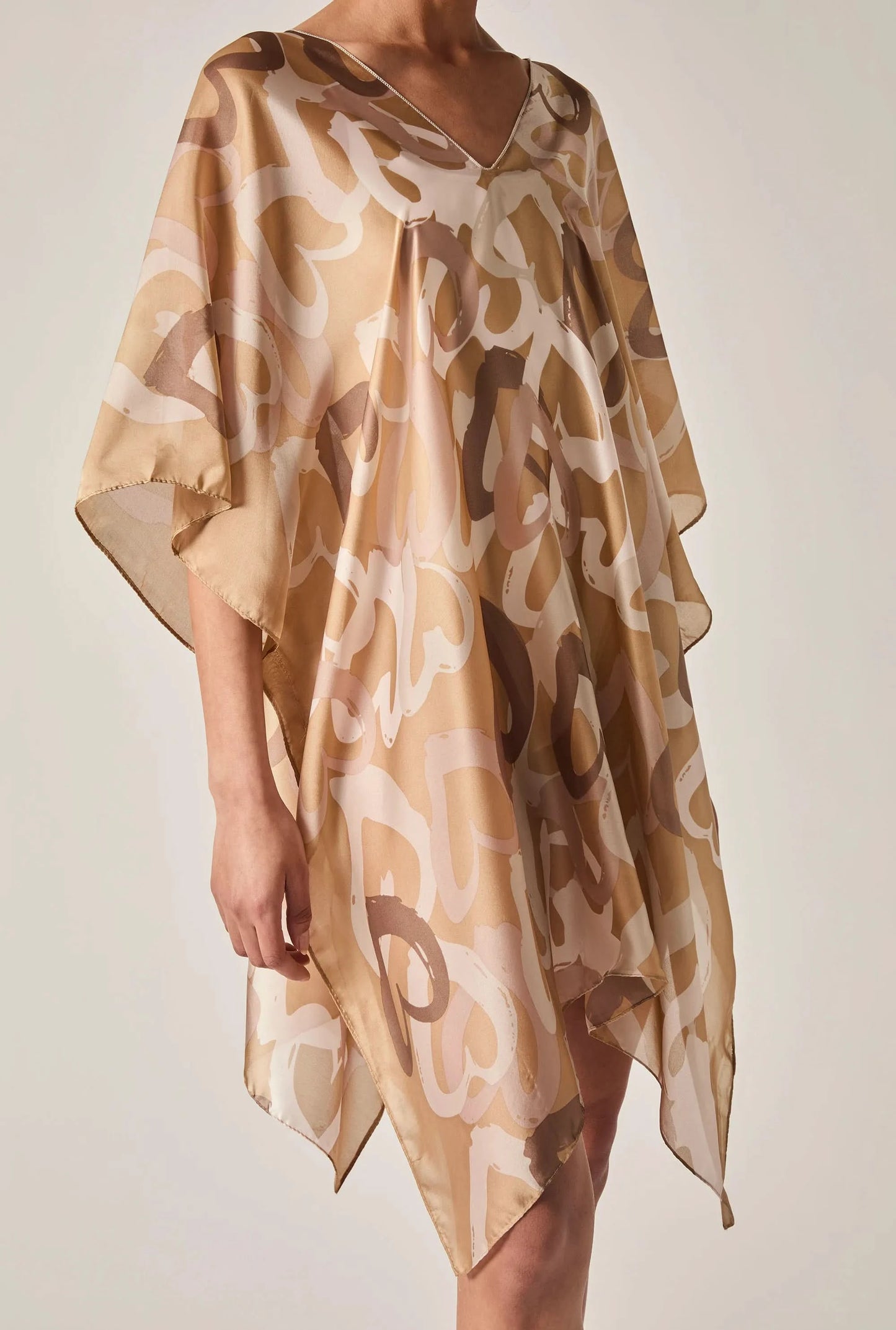 Beige Heart Print Kaftan