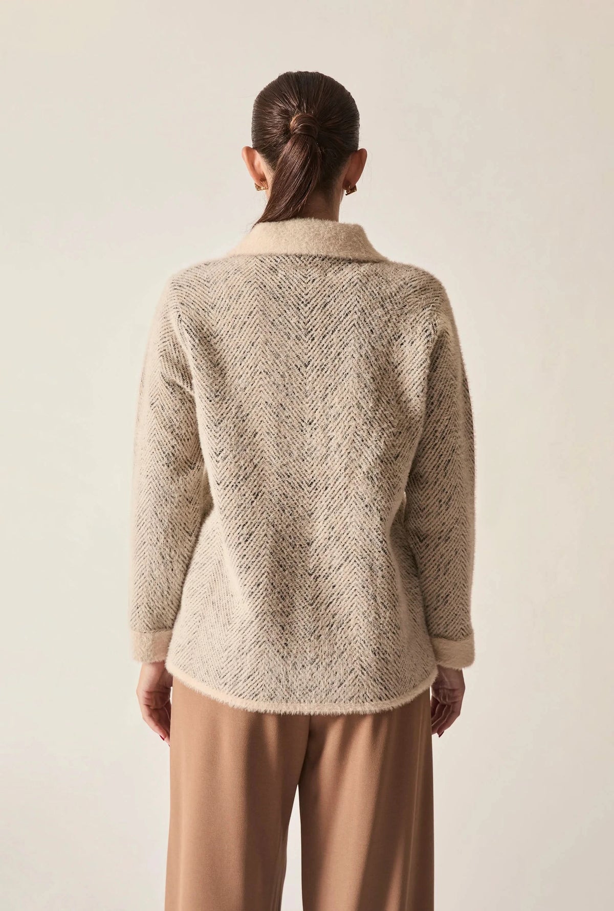 Beige Herringbone Knitted Jacket