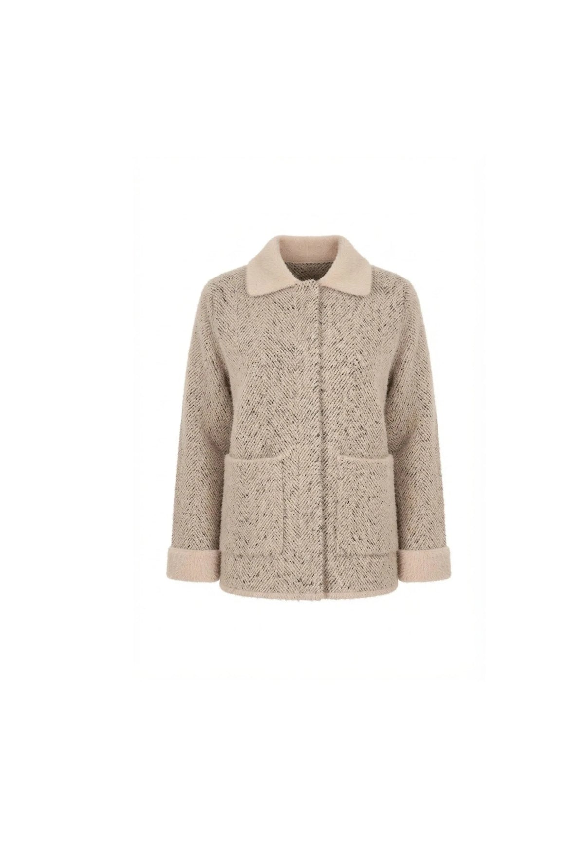 Beige Herringbone Knitted Jacket
