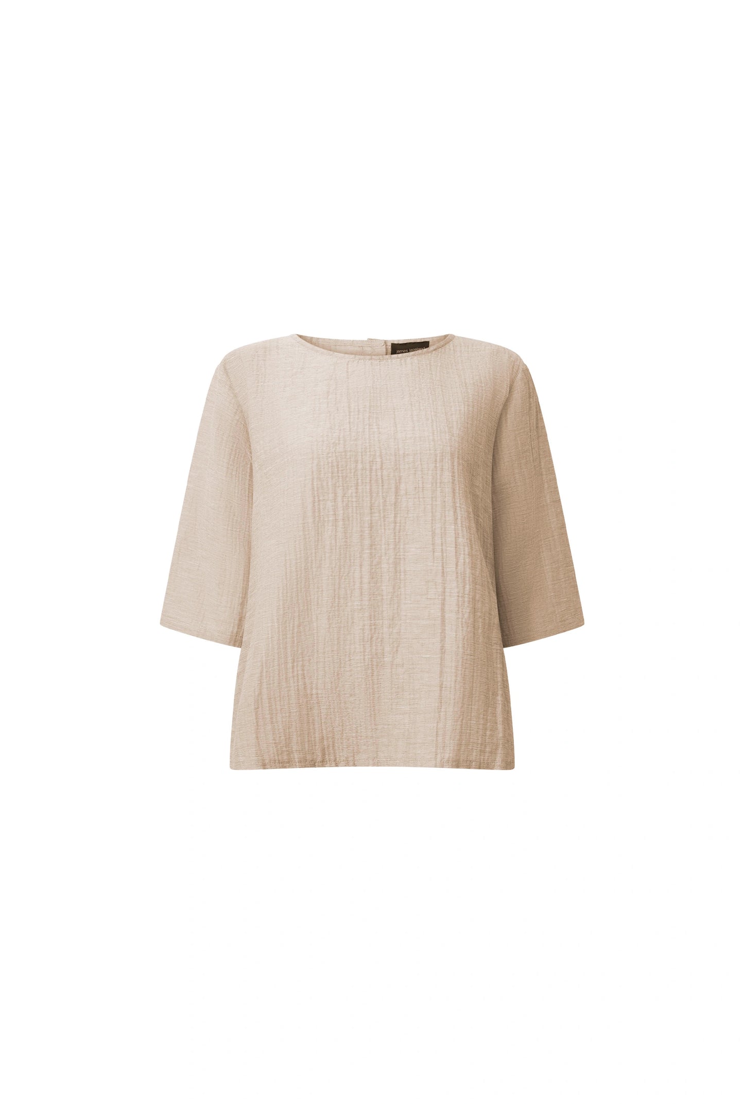 Beige Linen Blend Button-Back Top